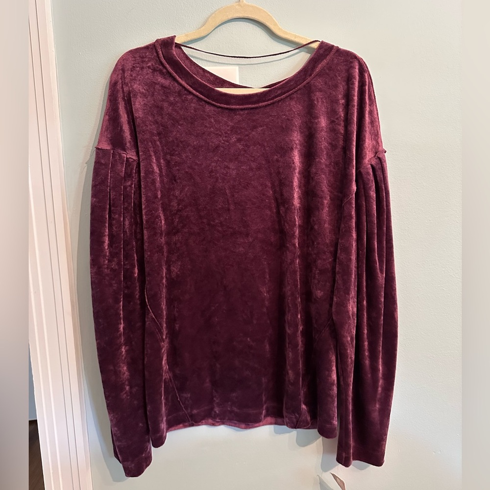Free People Velvet Long Sleeve Top - Burgundy
